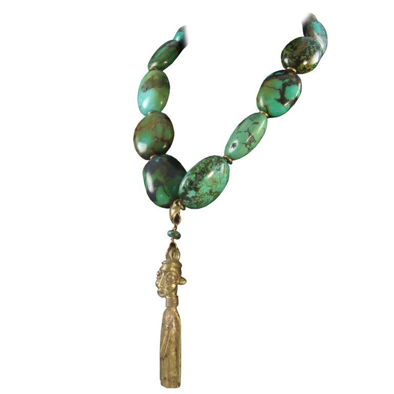 Turquoise and Bronze Statement Necklace Estate Fine Jewelry