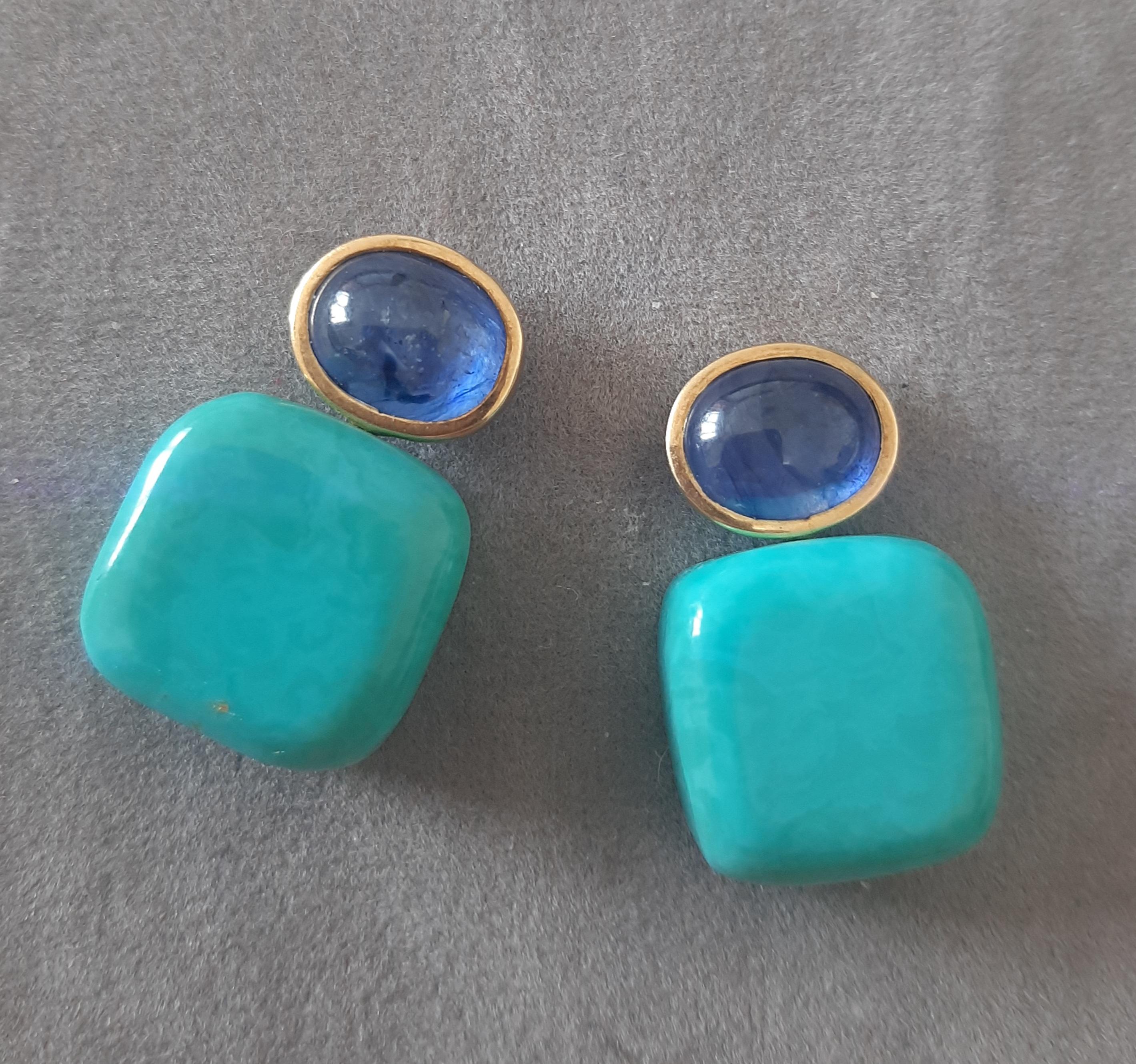 Orecchini pendenti in oro massiccio 14k con zaffiro blu a forma di cuscino di turchese autentico in vendita 5