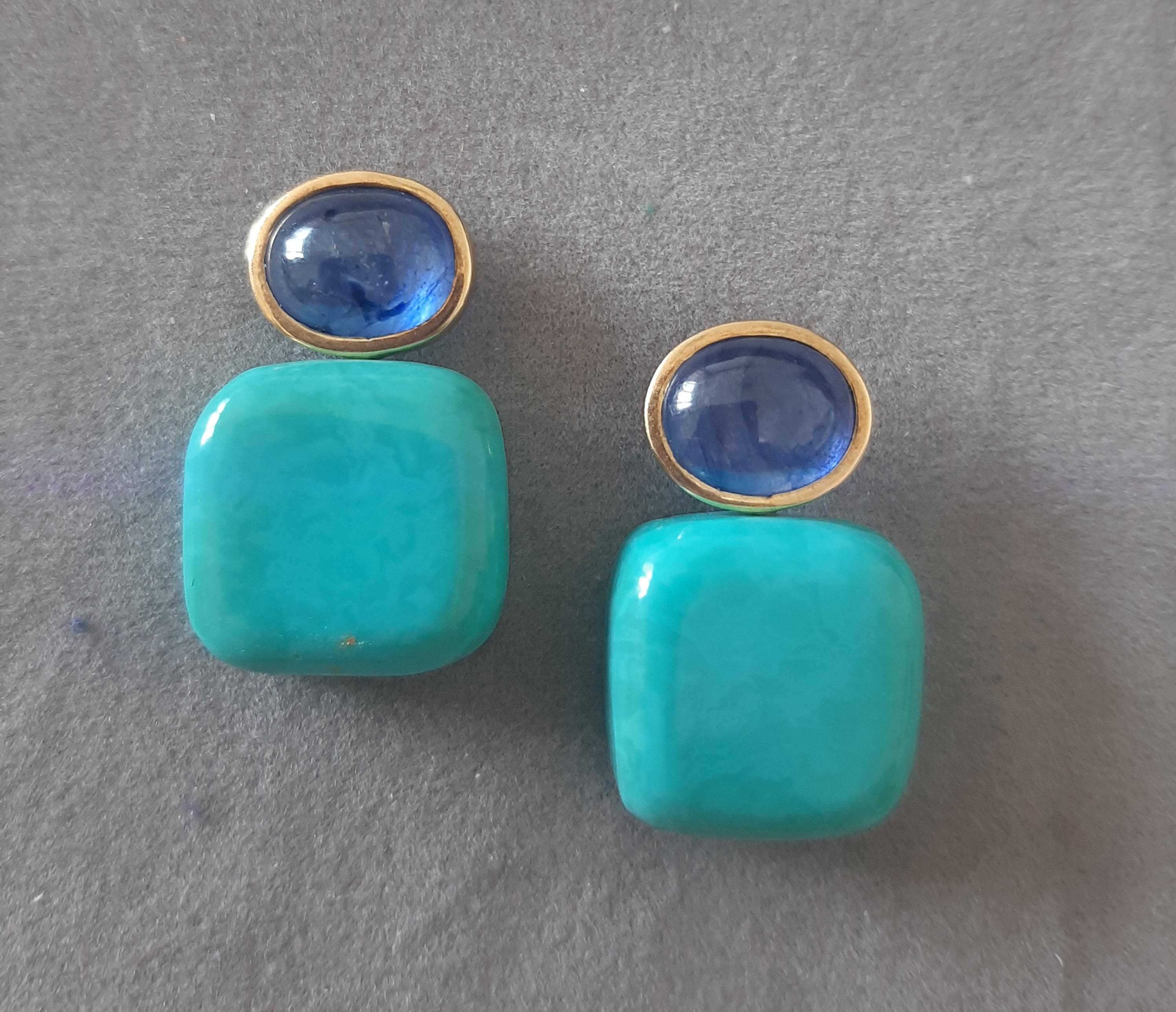 Orecchini pendenti in oro massiccio 14k con zaffiro blu a forma di cuscino di turchese autentico in vendita 6