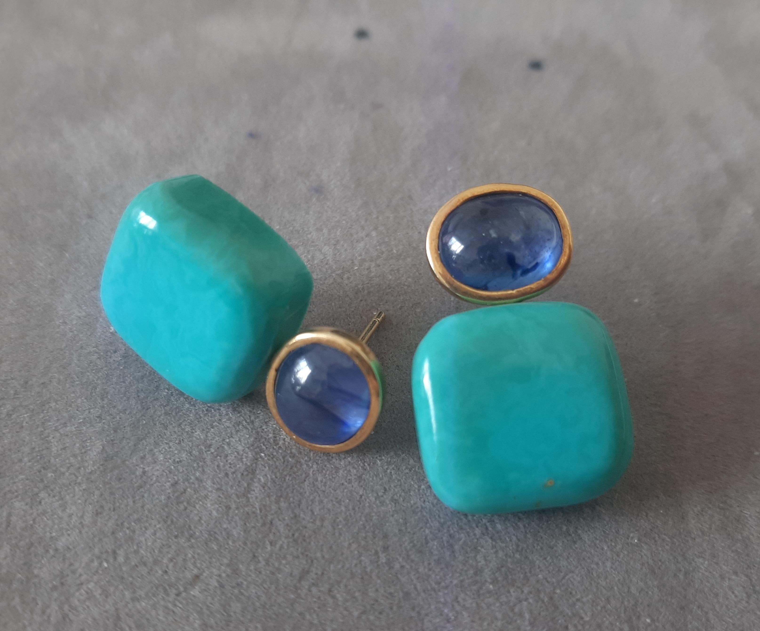 Orecchini pendenti in oro massiccio 14k con zaffiro blu a forma di cuscino di turchese autentico in vendita 2