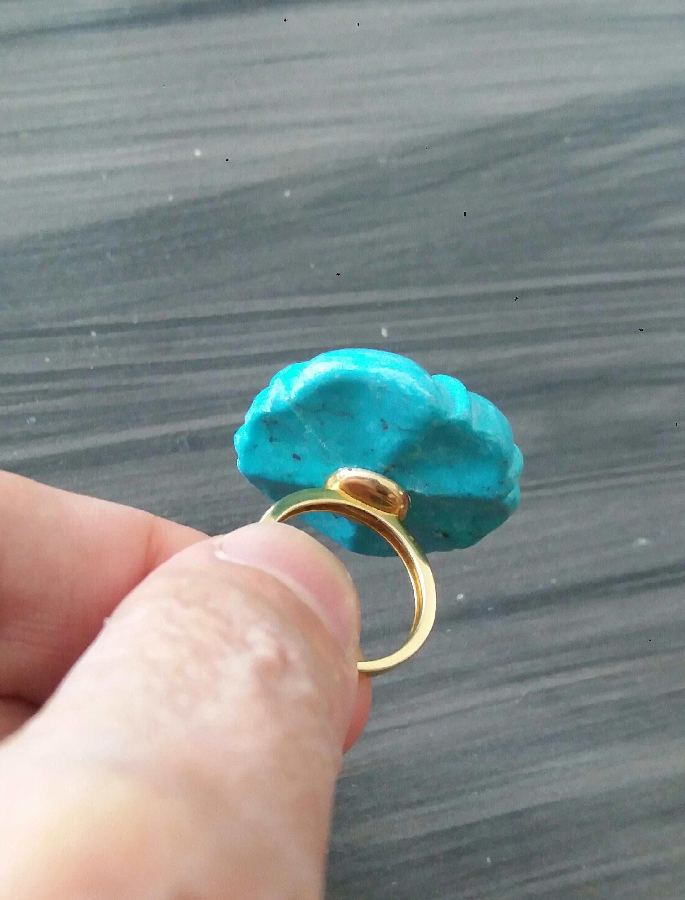 For Sale:  Genuine Turquoise Flower Oval Faceted Blue Sapphire Solid 14K Gold Fashion Ring 12