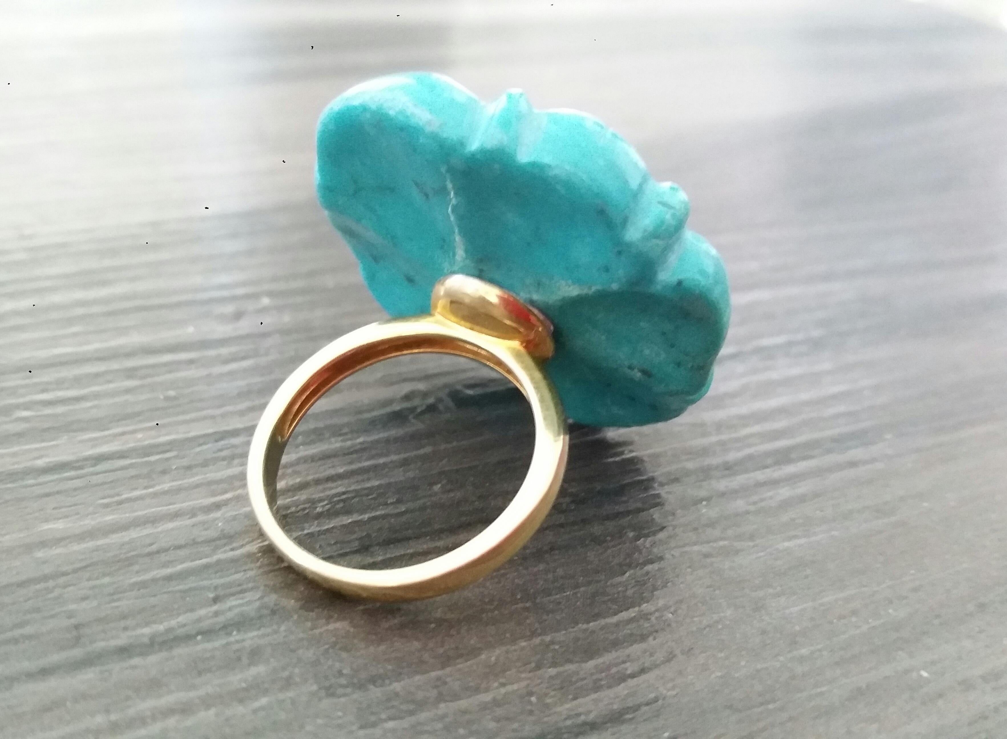 For Sale:  Genuine Turquoise Flower Oval Faceted Blue Sapphire Solid 14K Gold Fashion Ring 6