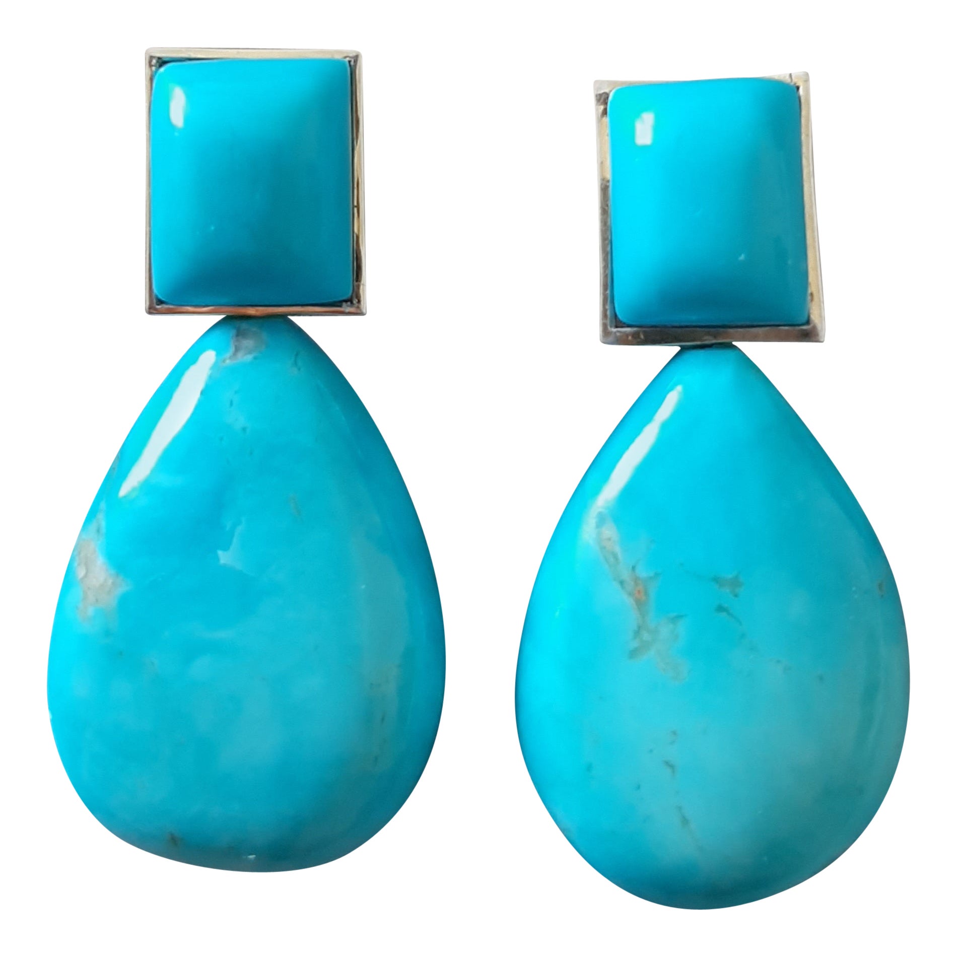 Genuine Turquoise Rectangular Cabs Turquoise Plai… - image 1