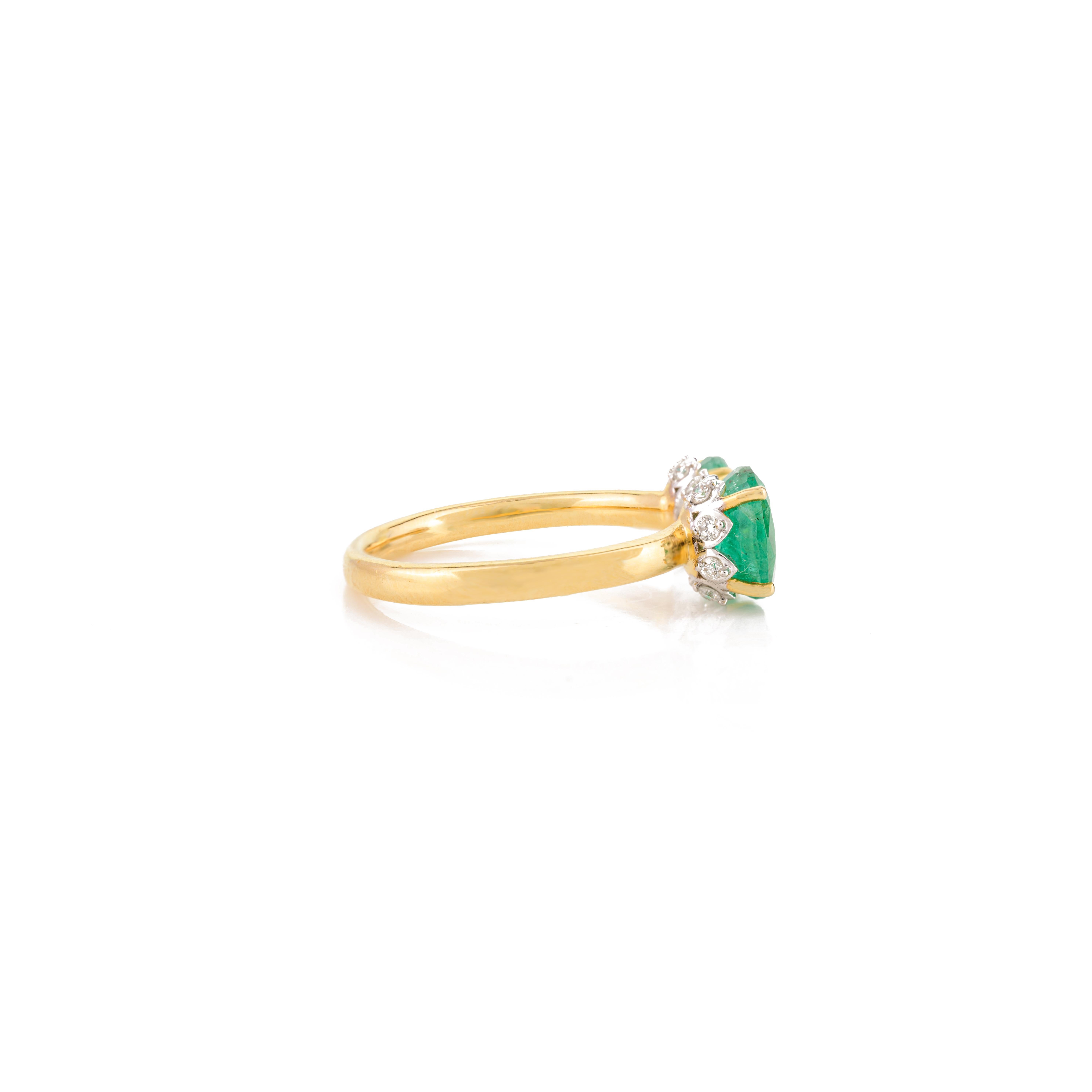 Im Angebot: Echte zwei Stein Smaragd Toi Et Moi Open Ring in 14k massivem Gelbgold für Sie () 3