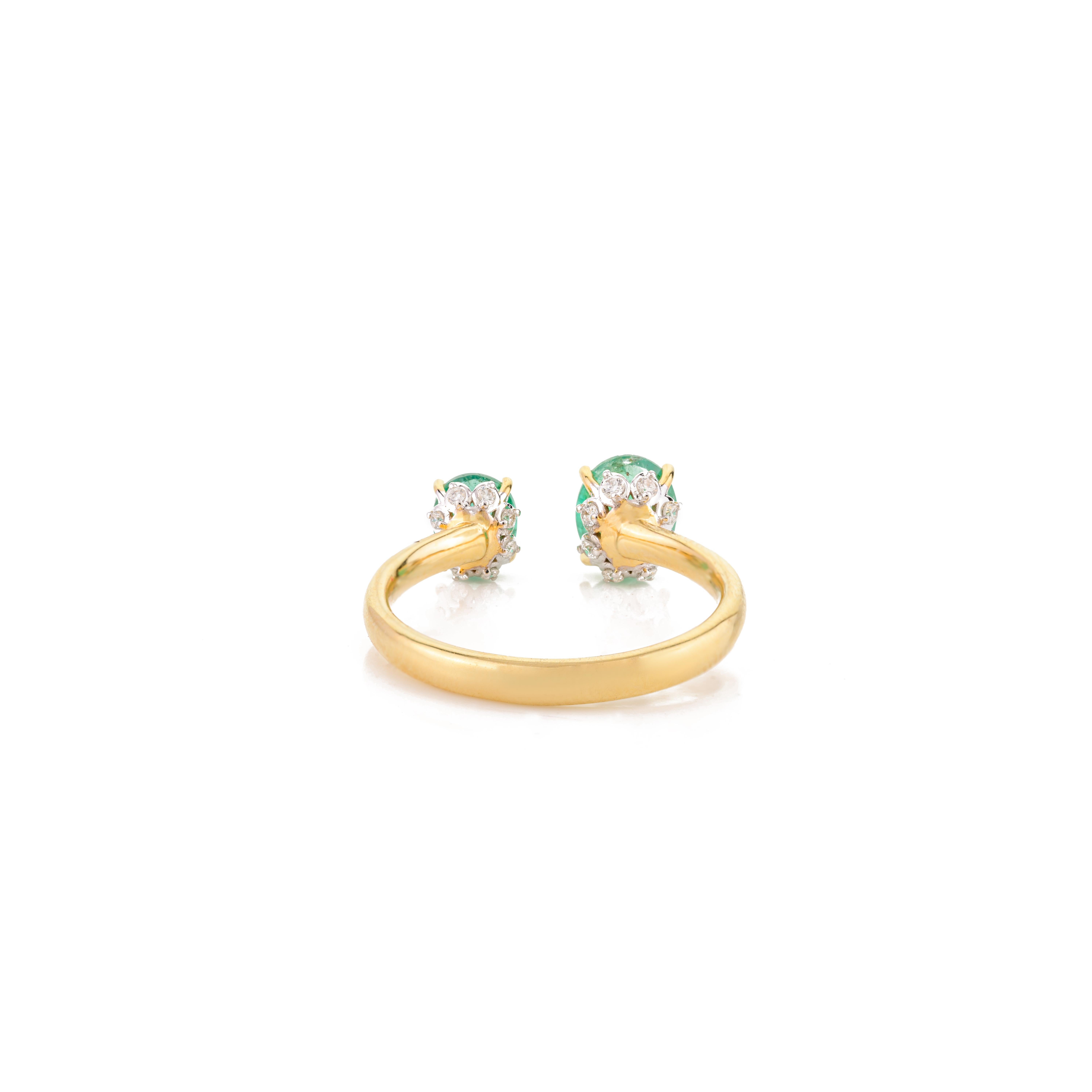 Im Angebot: Echte zwei Stein Smaragd Toi Et Moi Open Ring in 14k massivem Gelbgold für Sie () 5