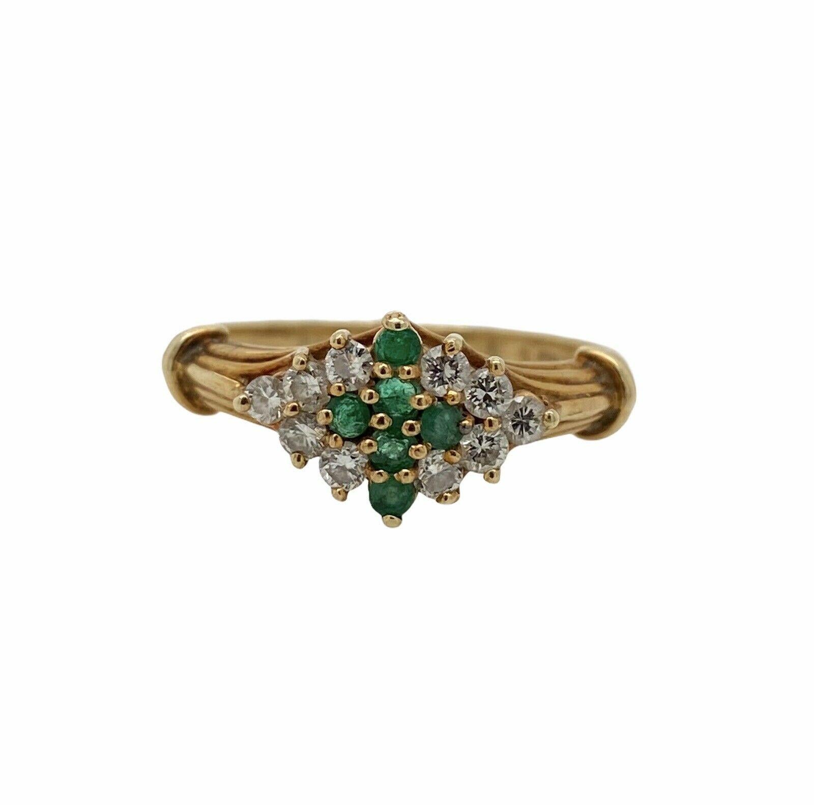 Round Cut Genuine Van Cleef & Arpels Vintage Solid 14K Yellow Gold Emerald & Diamond Ring