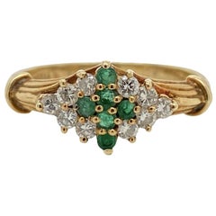 Genuine Van Cleef & Arpels Vintage Solid 14K Yellow Gold Emerald & Diamond Ring