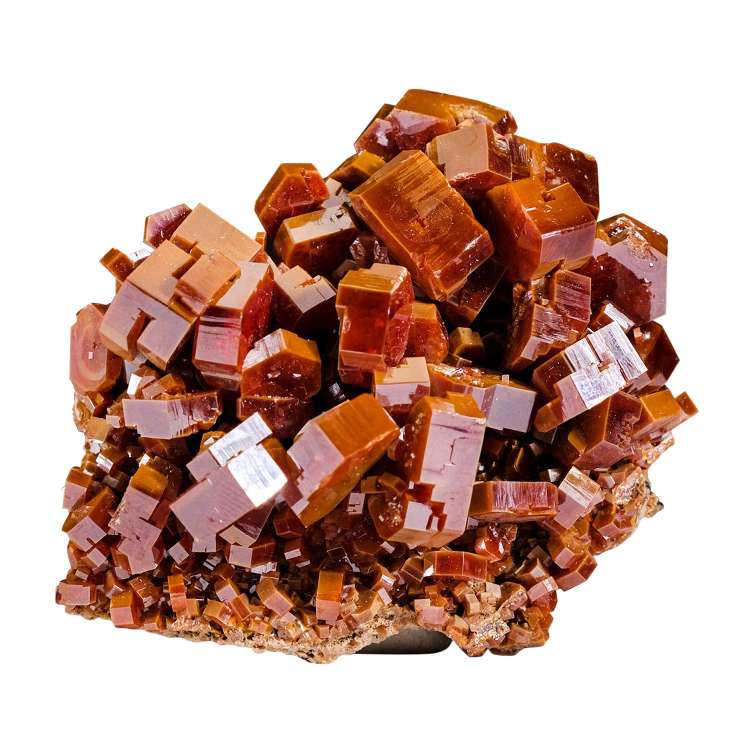 Cluster di cristalli di vanadinite autentici su matrice dal Marocco (148.1 grammi)