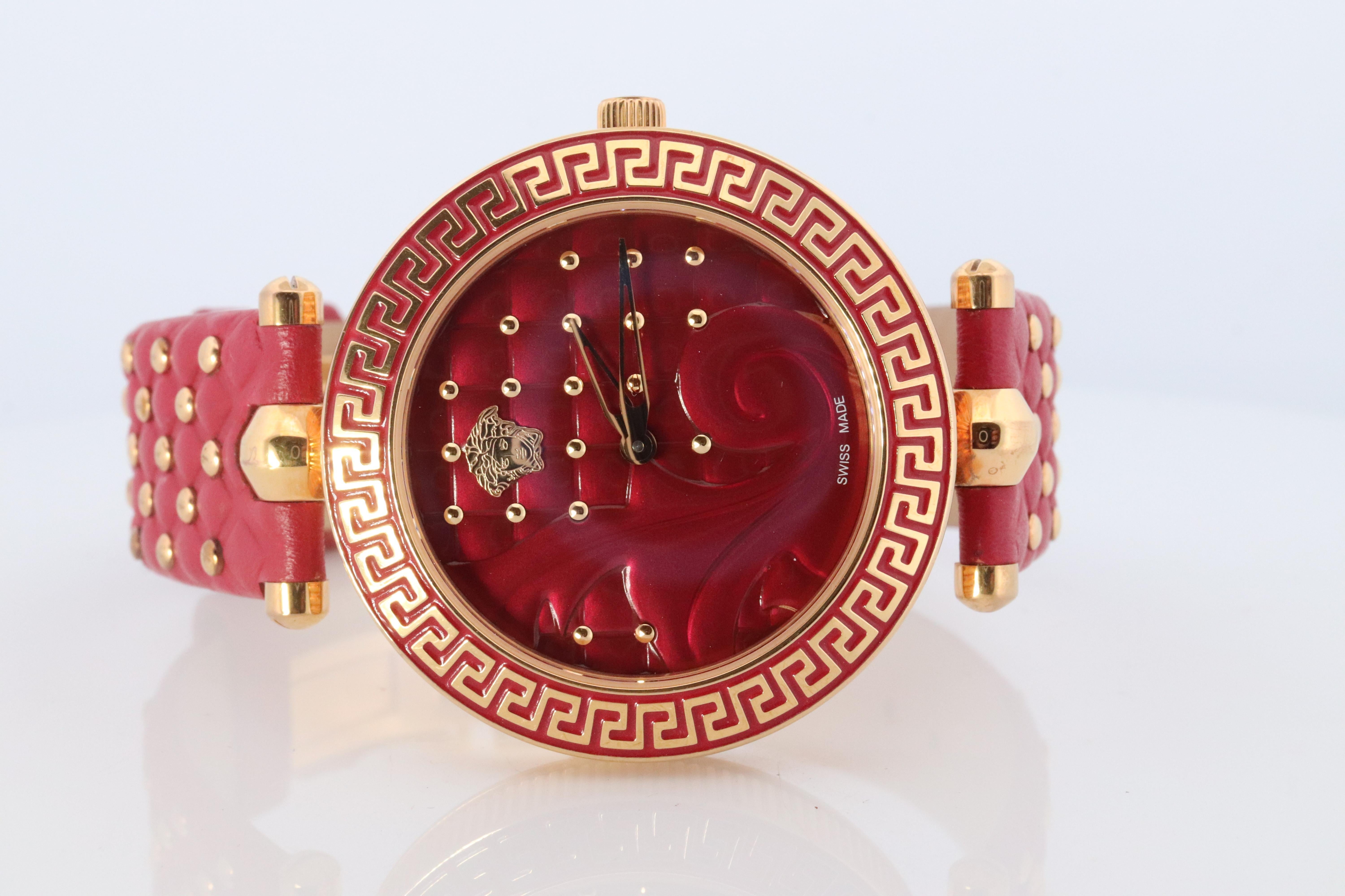 Modern Genuine Versace Watch. VERSACE Vanitas XL Red Enamel Dial Rose Gold-tone. For Sale