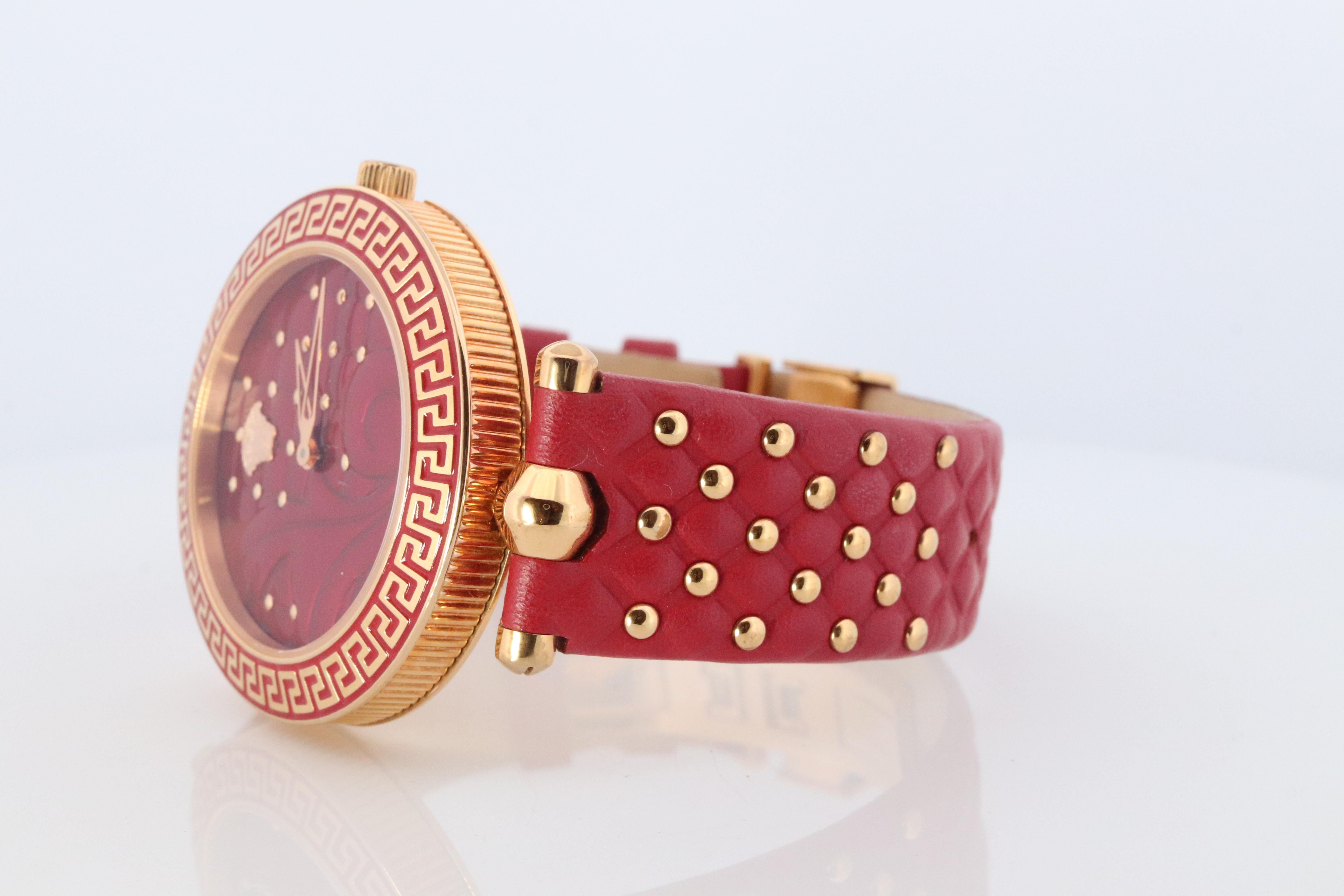 Genuine Versace Watch. VERSACE Vanitas XL Red Enamel Dial Rose Gold-tone. In Good Condition For Sale In Port Charlotte, FL