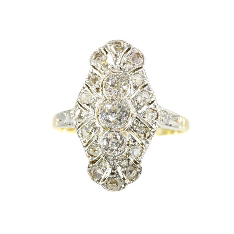 Genuine Vintage Art Deco Three Stone Diamond Engagement  