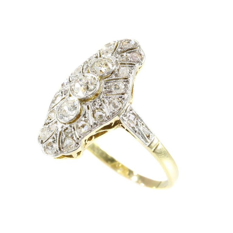 Genuine Vintage Art Deco Three-Stone Diamond Engagement Ring For Sale at 1stdibs