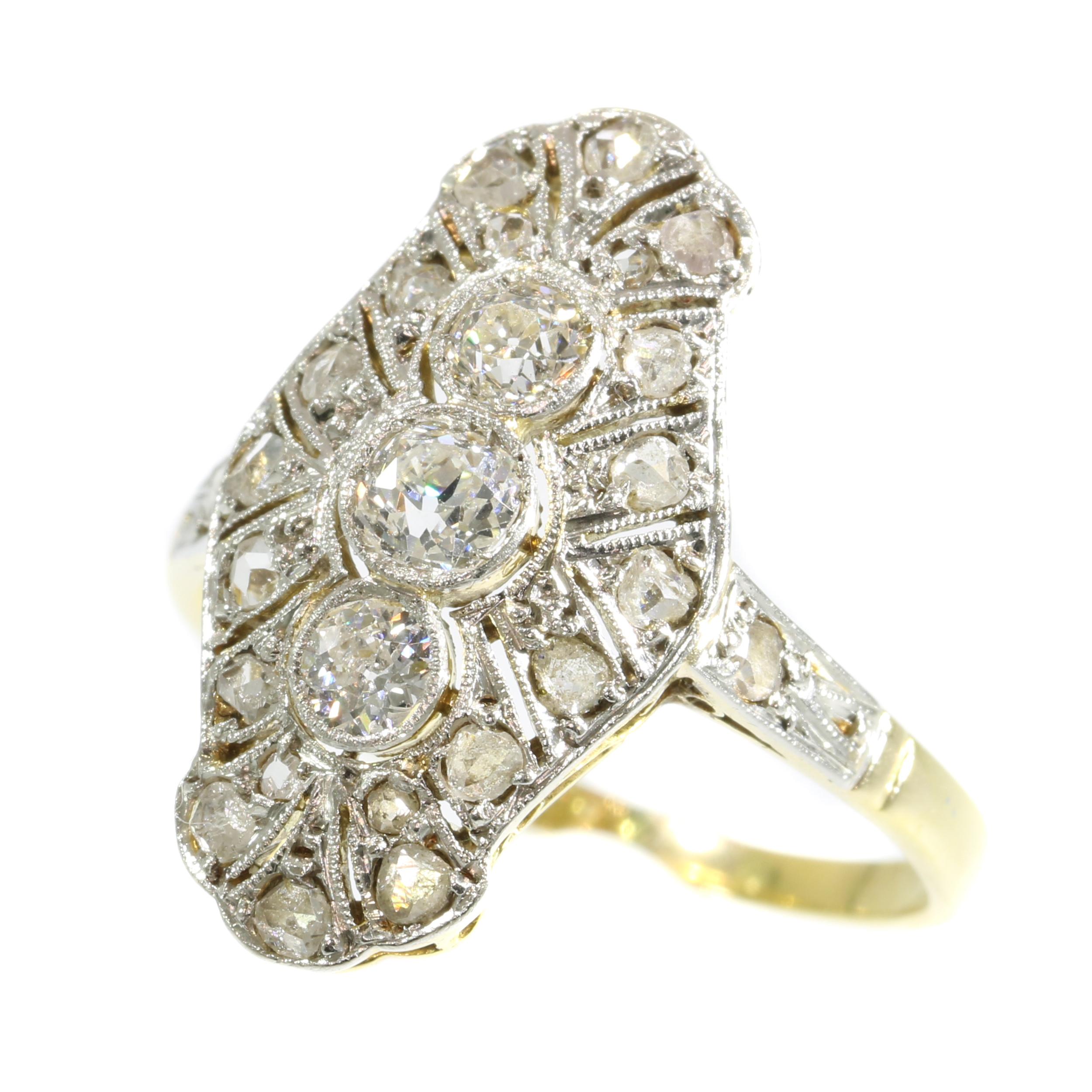 Genuine Vintage Art Deco Three Stone Diamond Engagement Ring Genuine Vintage Art Deco Three Stone Diamond Engagement Ring