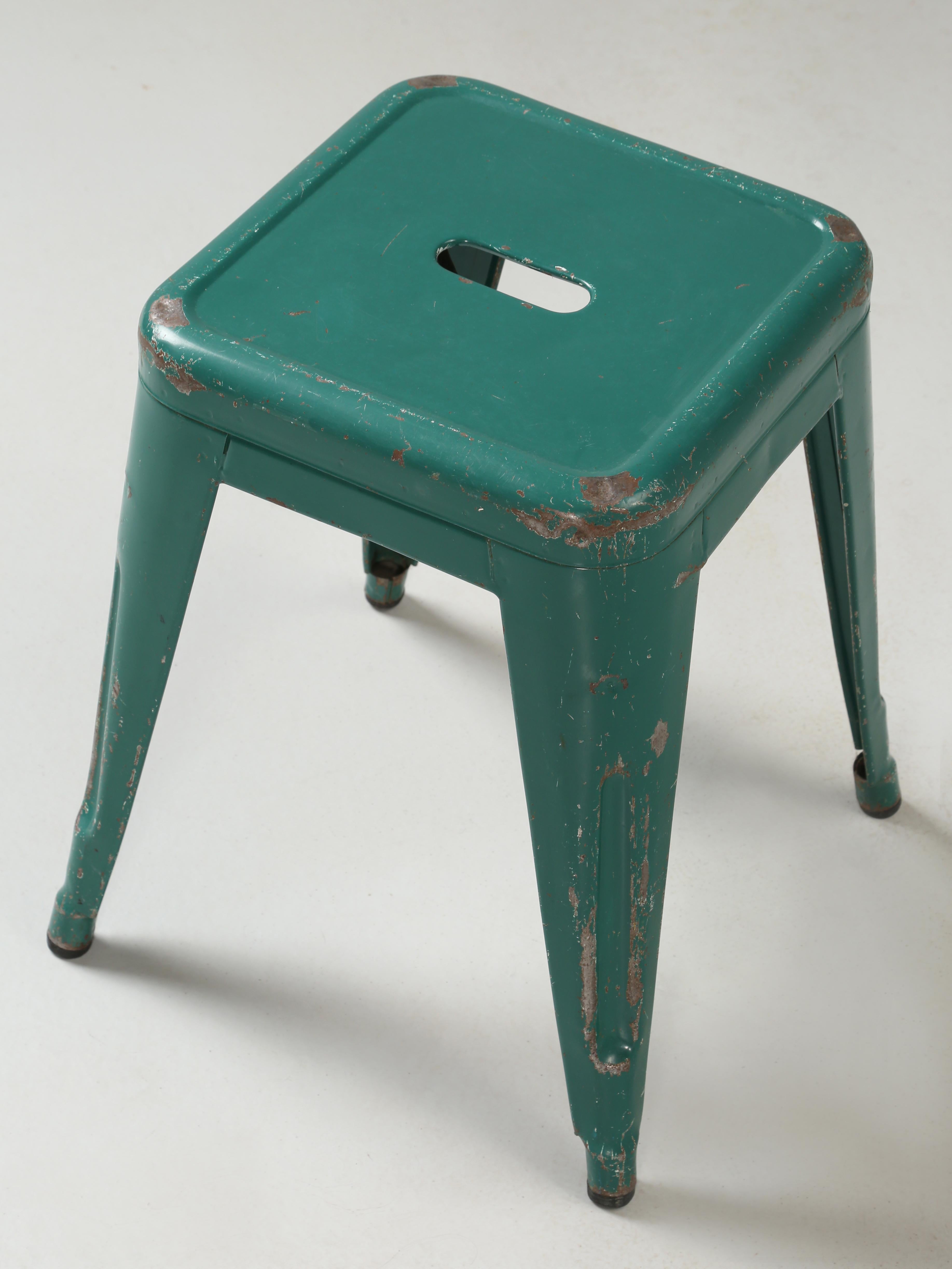 Industrial Genuine Vintage French Tolix Stacking Stools, Set '4' Green Nice Patina, 1960's