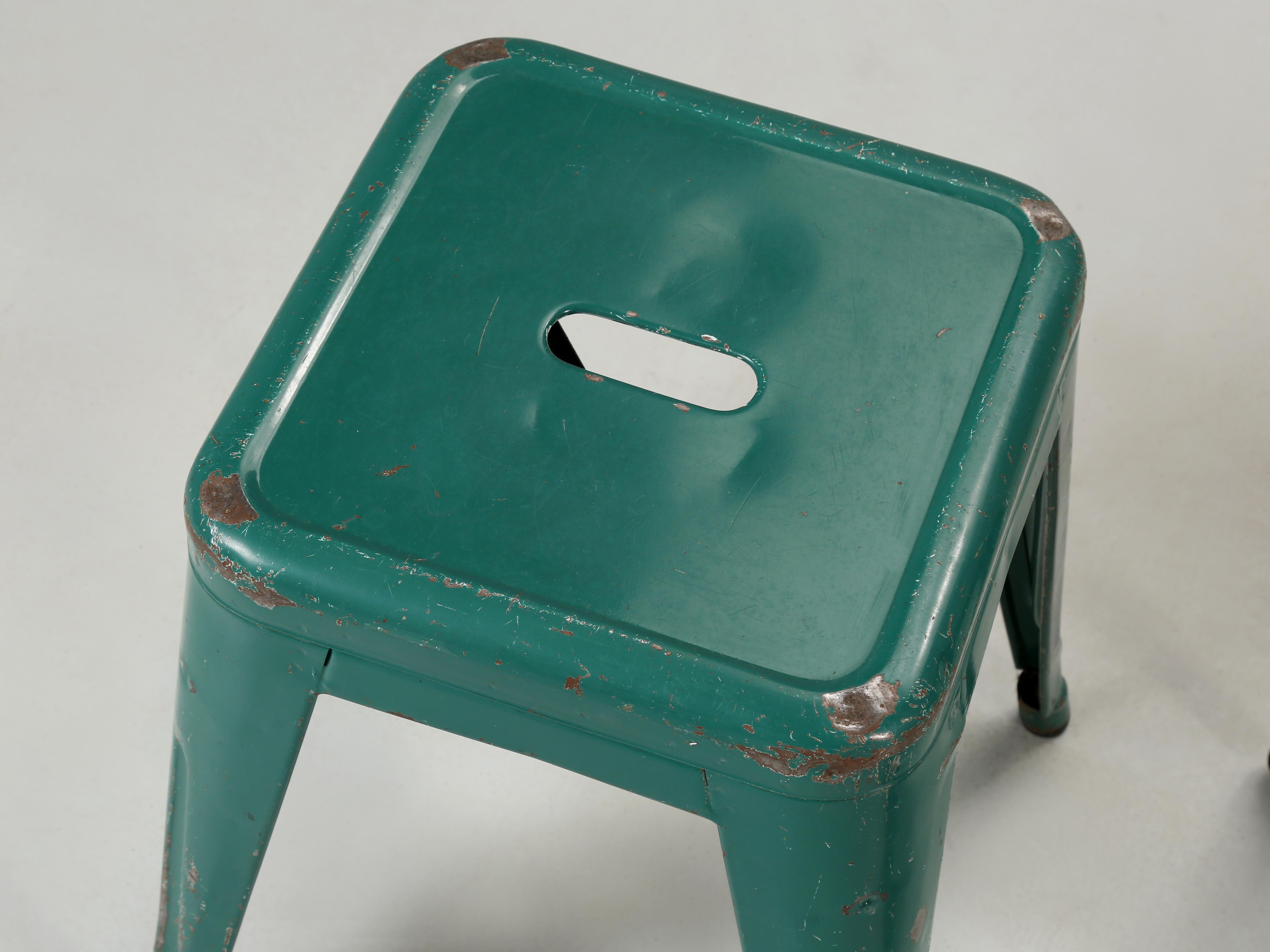 Hand-Crafted Genuine Vintage French Tolix Stacking Stools, Set '4' Green Nice Patina, 1960's