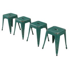 Echte französische Tolix-Stapelhocker im Vintage-Stil, 4er-Set, Grüne schöne Patina, 1960er Jahre