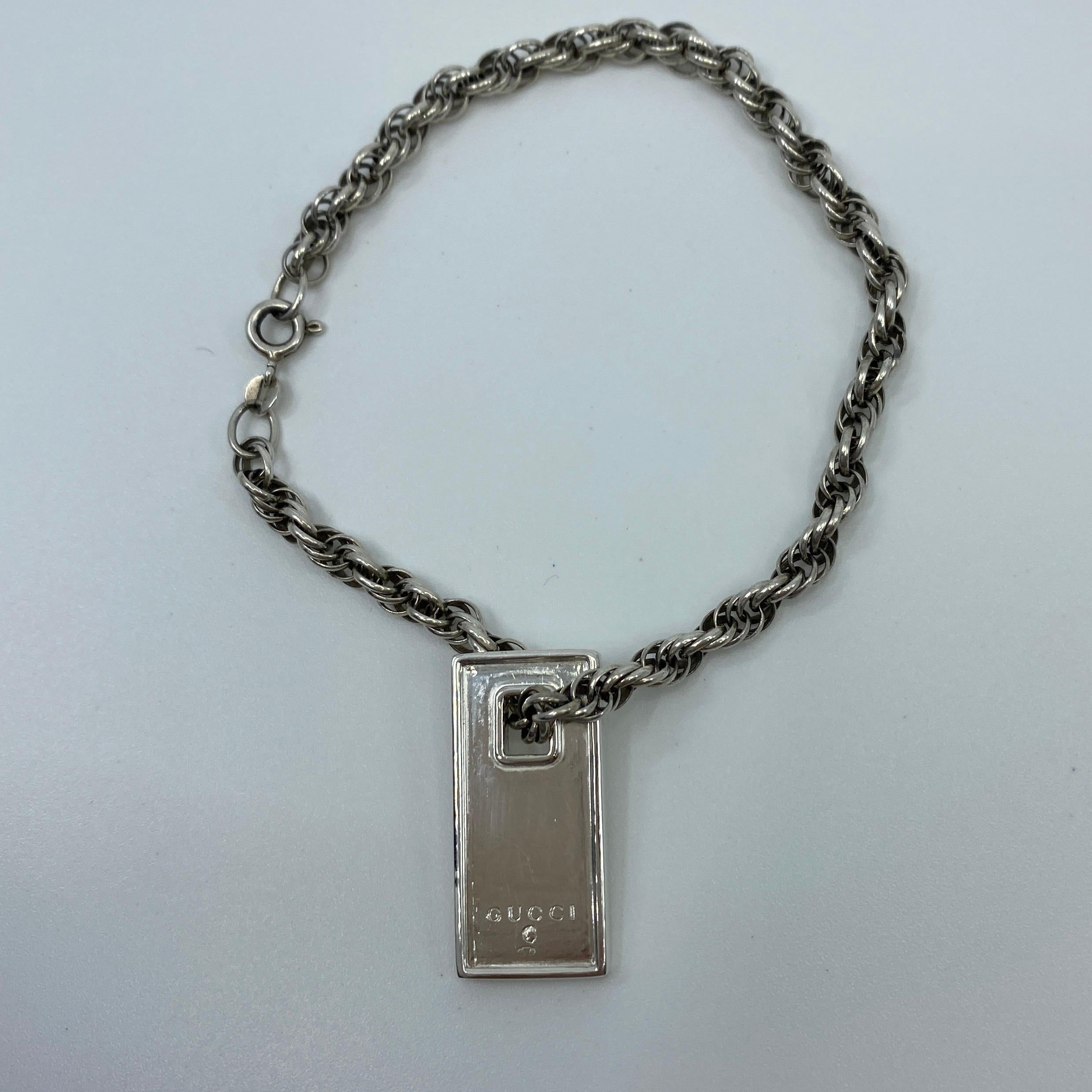 Genuine Vintage Gucci Tag Sterling Silver Dogtag Charm Bracelet 4