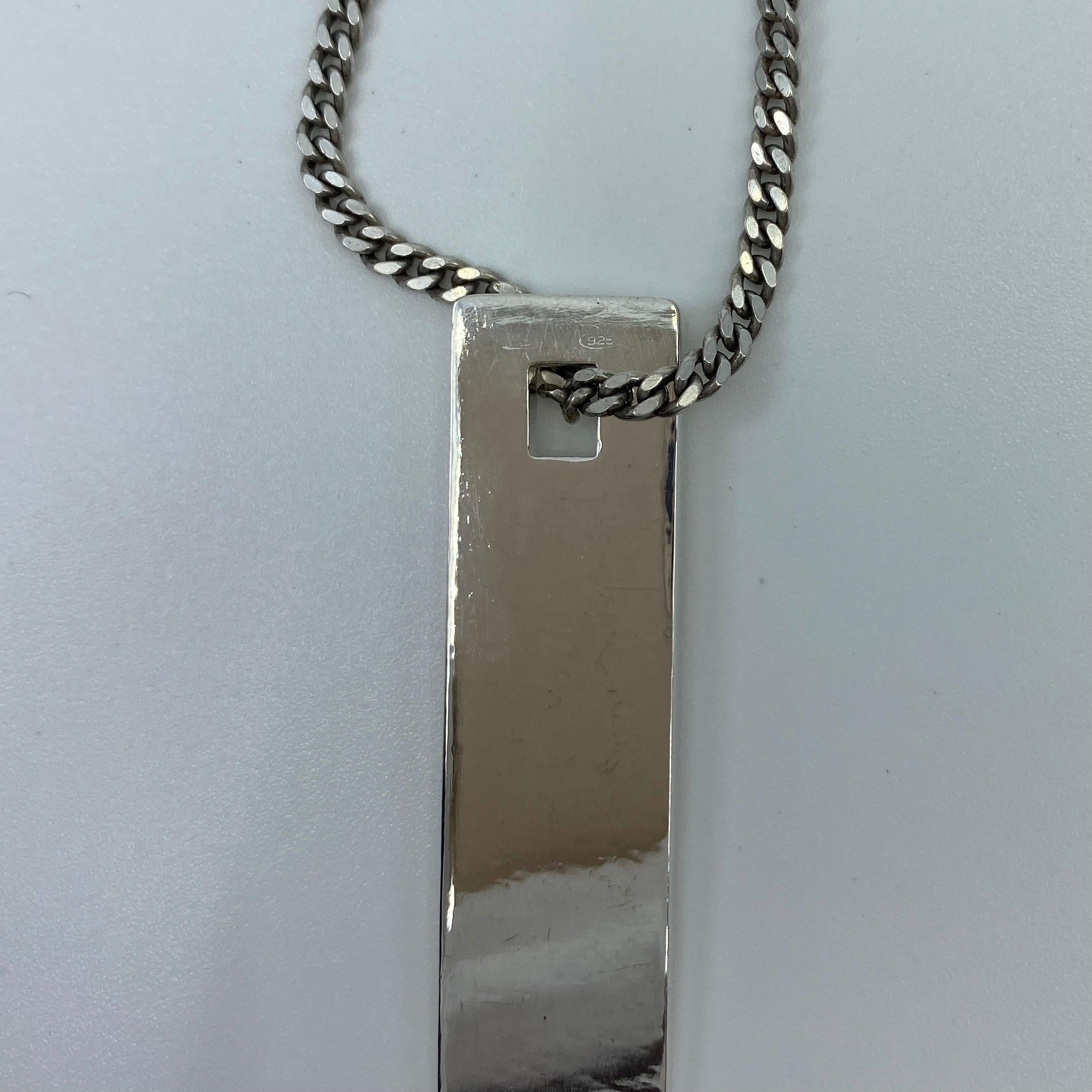 Genuine Vintage Gucci Tag Sterling Silver Dogtag Pendant Necklace 1