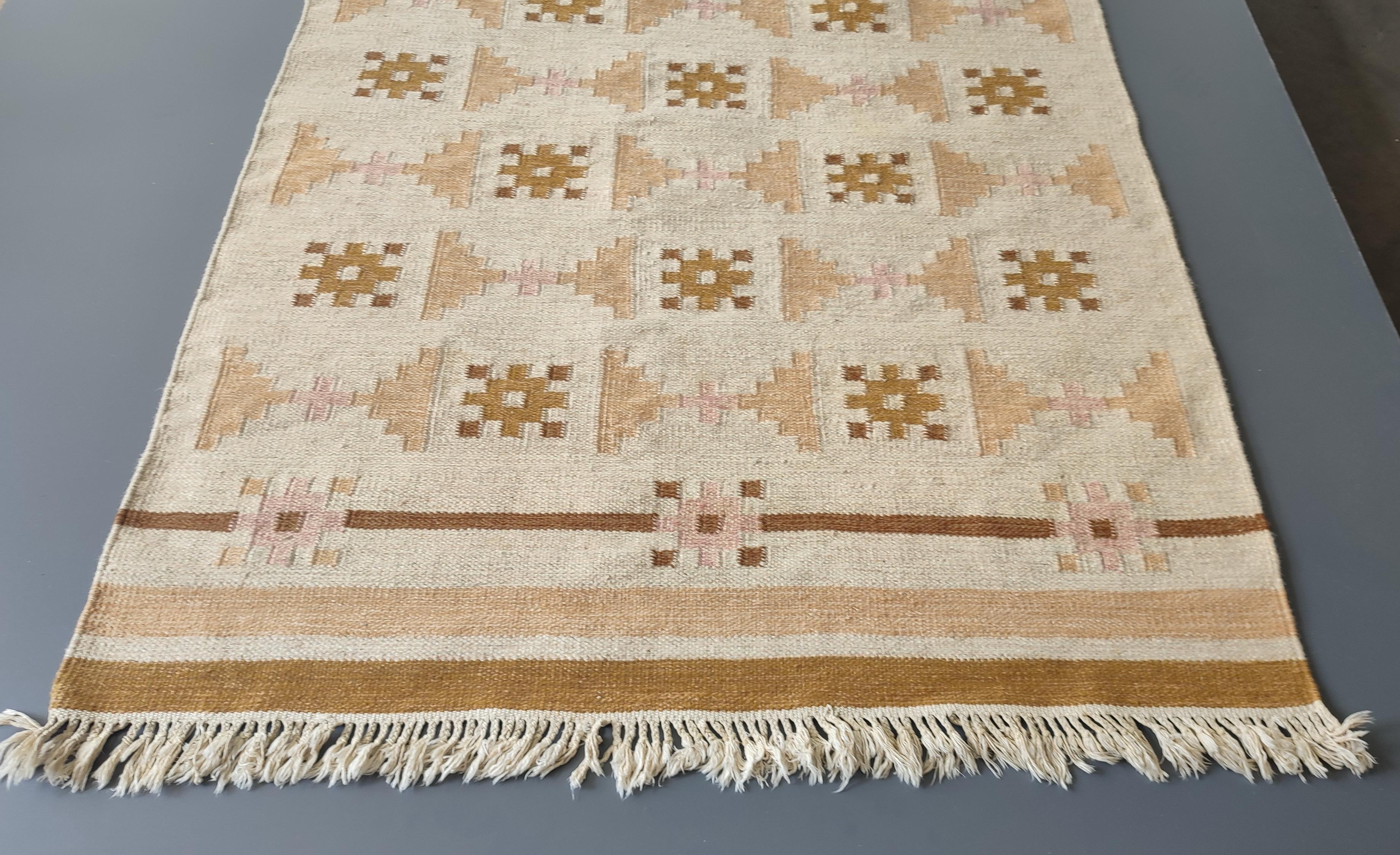 Swedish Genuine Vintage Scandinavian Flat Weaved Kilim Rug, 1950s
