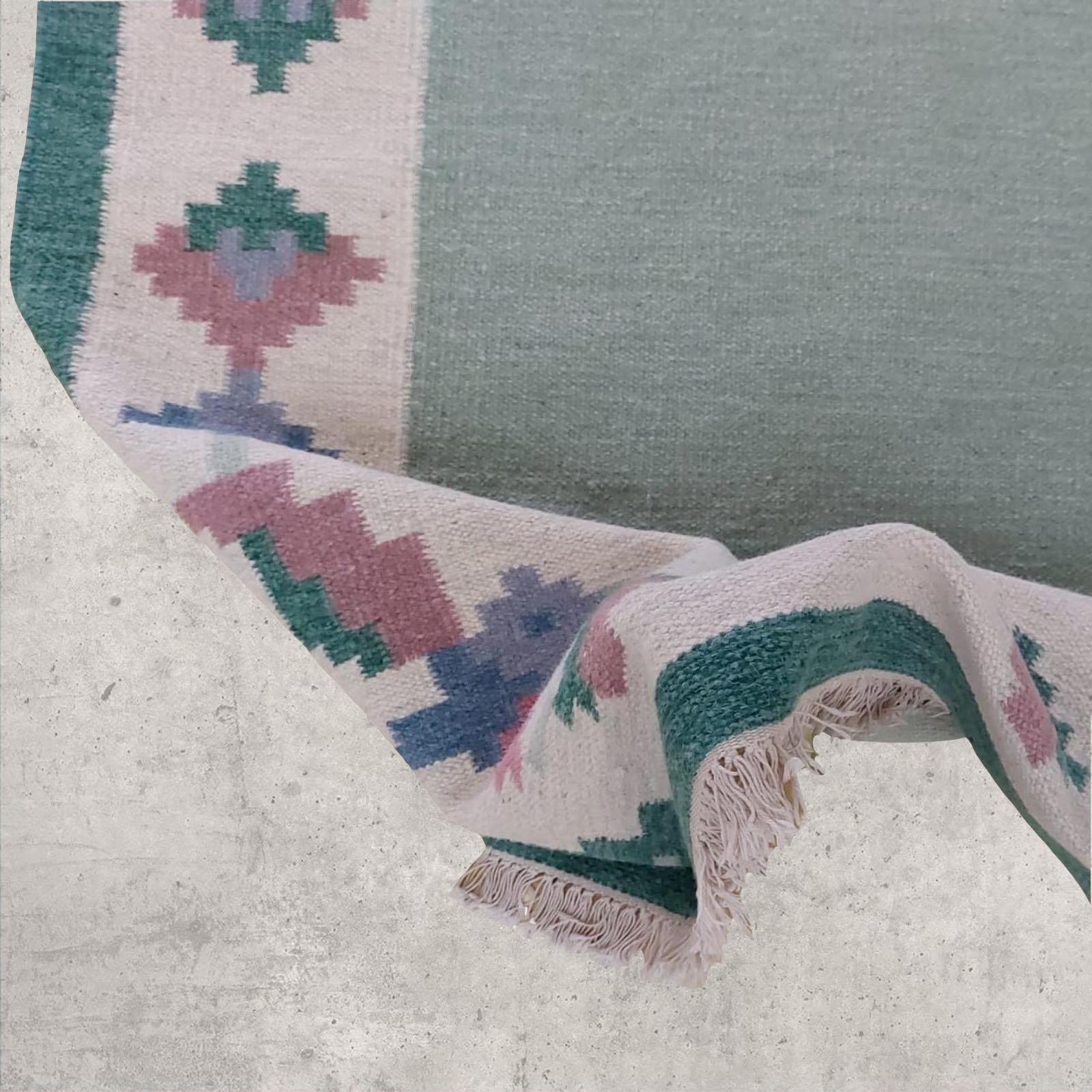 Hand-Woven Genuine Vintage Scandinavian Flat Weaved Kilim Rug, 1950s For Sale