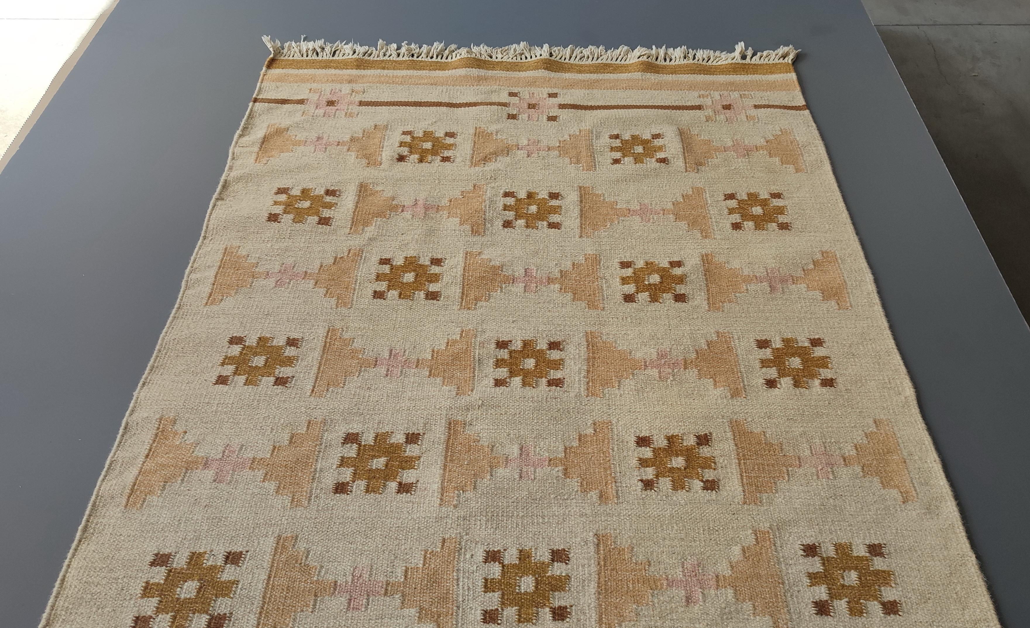Hand-Woven Genuine Vintage Scandinavian Flat Weaved Kilim Rug, 1950s