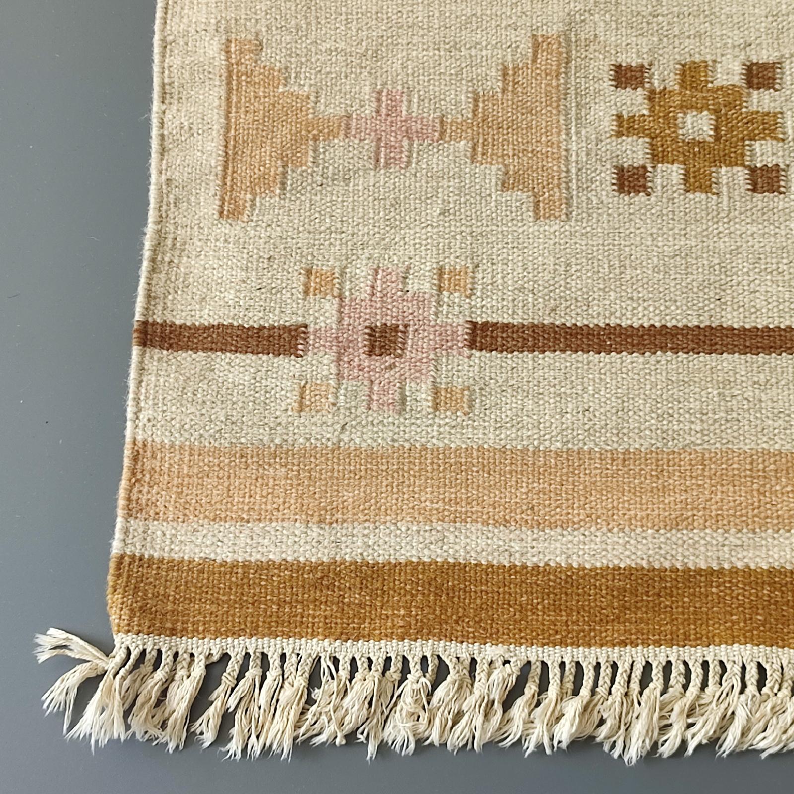 Wool Genuine Vintage Scandinavian Flat Weaved Kilim Rug, 1950s