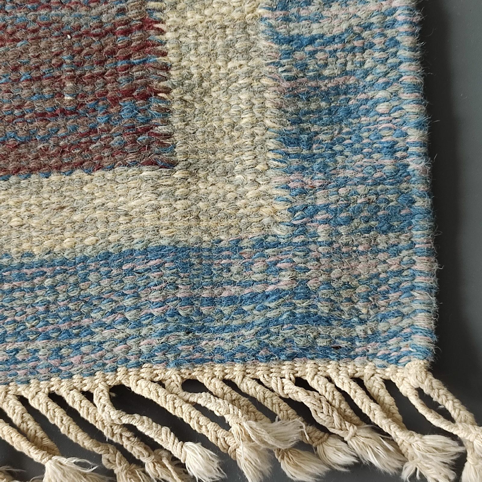 Genuine Vintage Swedish Kilim Rug, Geometric Design, attr. Karin Jönsson 1950s For Sale 4