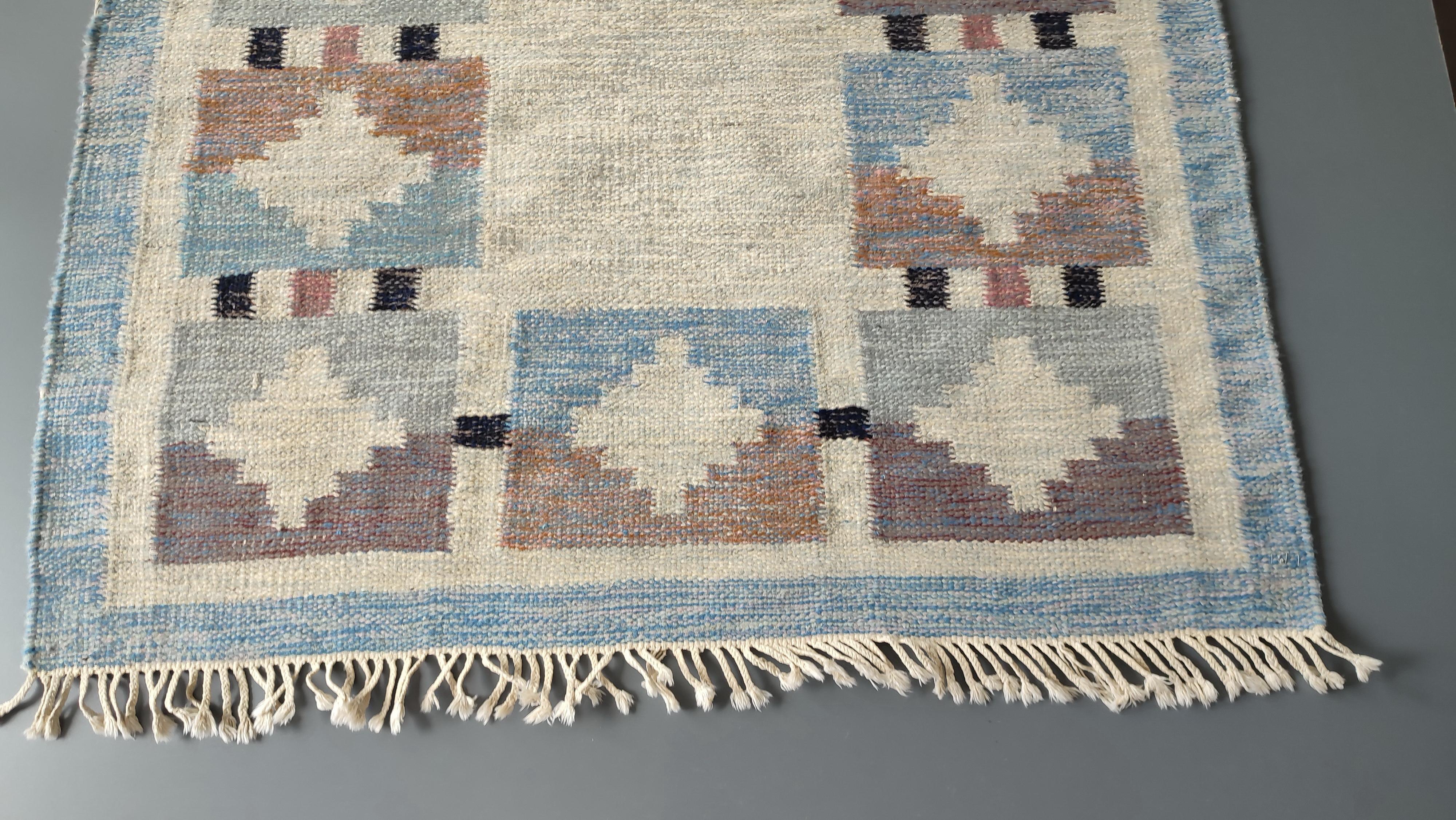Genuine Vintage Swedish Kilim Rug, Geometric Design, attr. Karin Jönsson 1950s For Sale 7