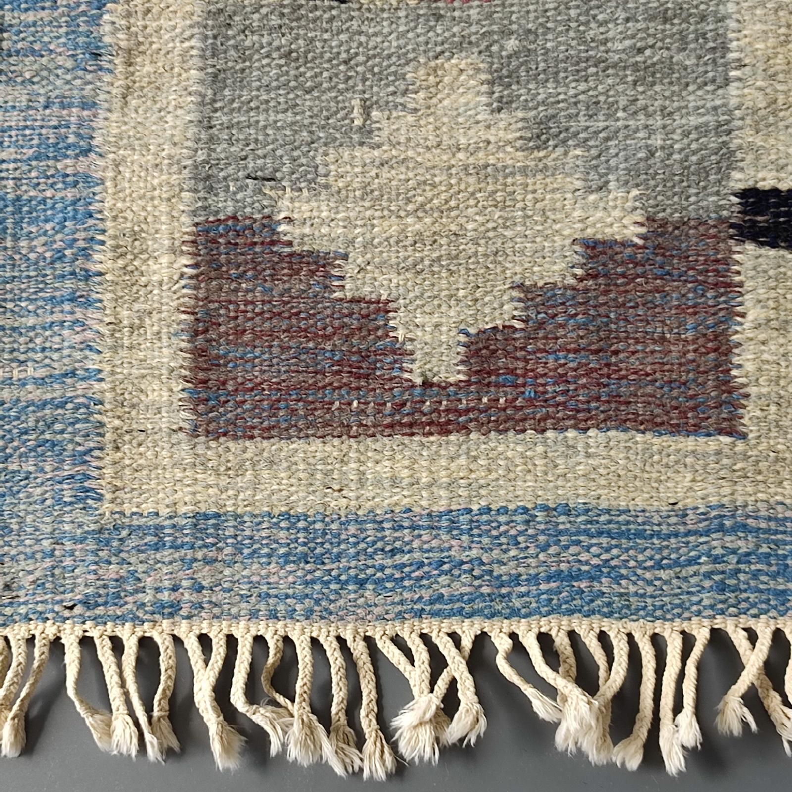 Mid-20th Century Genuine Vintage Swedish Kilim Rug, Geometric Design, attr. Karin Jönsson 1950s For Sale