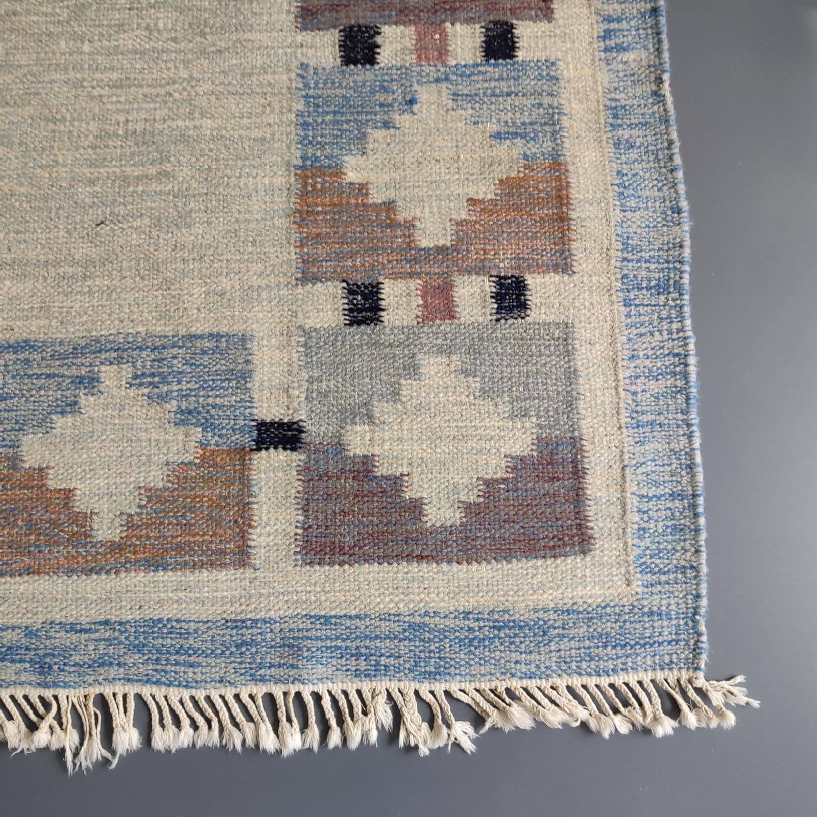 Genuine Vintage Swedish Kilim Rug, Geometric Design, attr. Karin Jönsson 1950s For Sale 1
