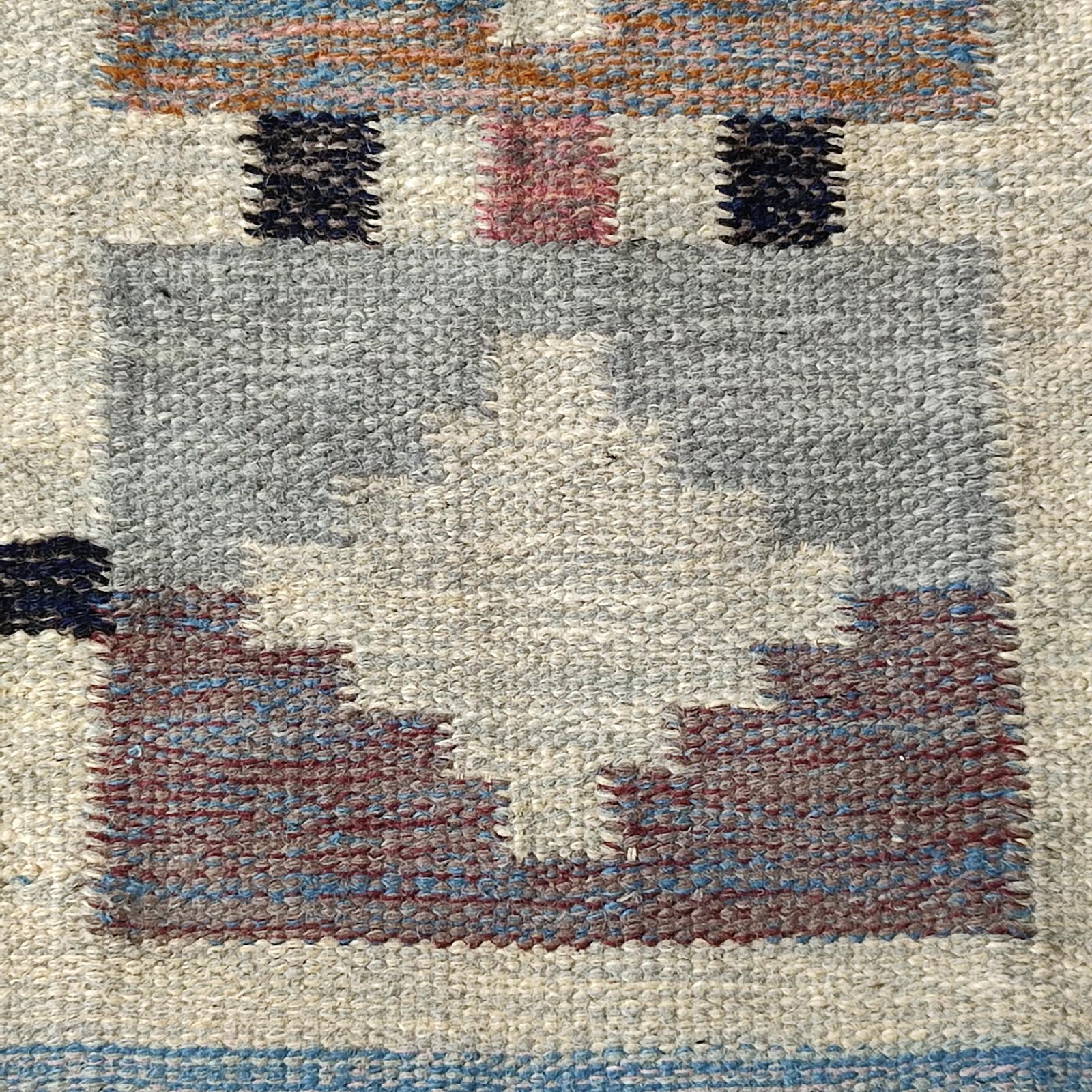 Genuine Vintage Swedish Kilim Rug, Geometric Design, attr. Karin Jönsson 1950s For Sale 2