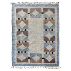 Genuine Vintage Swedish Kilim Rug, Geometric Design, attr. Karin Jönsson 1950s
