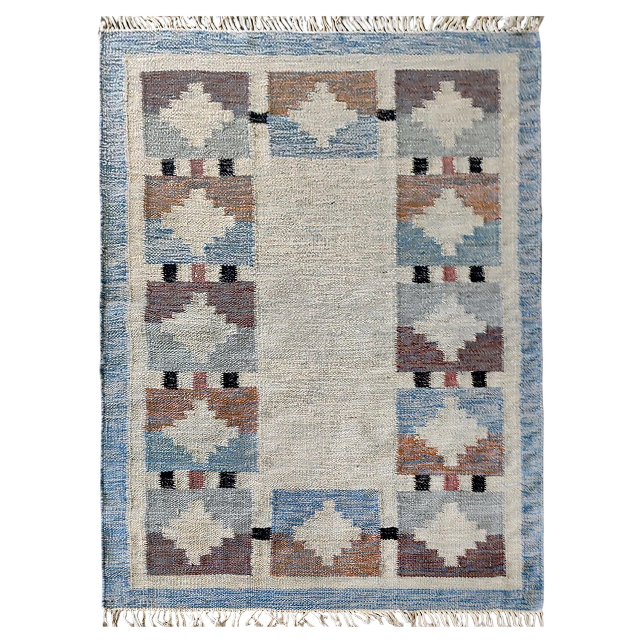 Alfombra Sueca Vintage Genuina, Diseño Geométrico, Karin Jönsson, Colección DEKOLET en venta