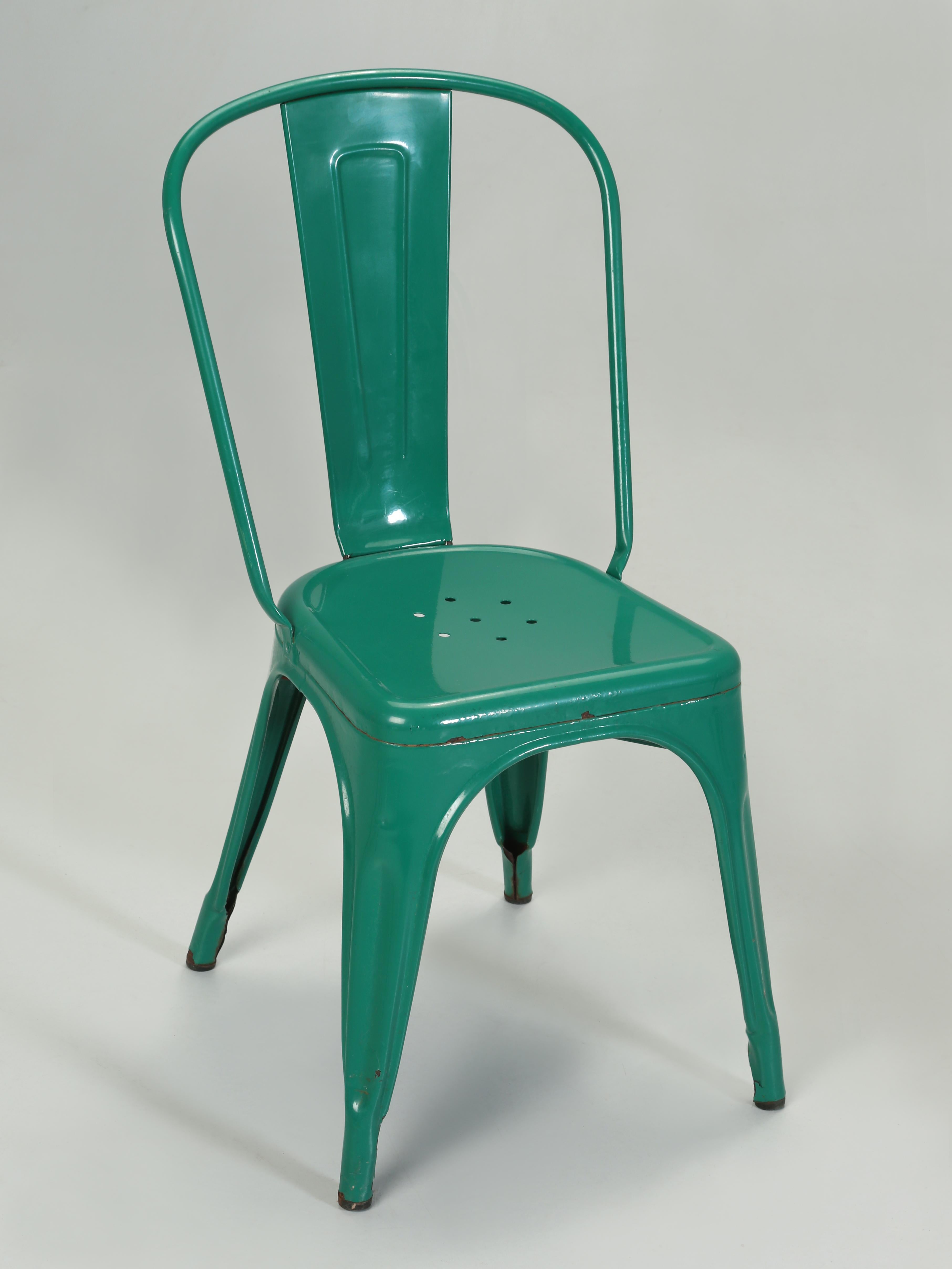 Industrial Genuine Vintage Tolix Made in France in Their Envy Green Now Distressed Paint For Sale
