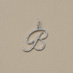 Genuine White Diamond B Letter Charm Solid 18k White Gold B Letter Gift Pendant