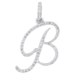 Genuine White Diamond B Letter Charm Solid 18k White Gold B Letter Gift Pendant