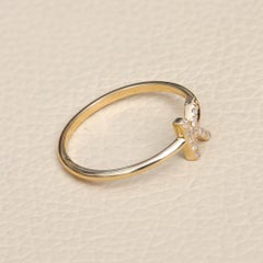 Genuine White Diamond Ring Solid 14k Yellow Gold Customized Letter Initial Ring