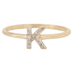 Genuine White Diamond Ring Solid 14k Yellow Gold Customized Letter Initial Ring