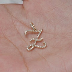 Genuine White Diamond Solid 14k Yellow Gold Designer Z Initial Letter Pendant