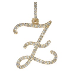 Genuine White Diamond Solid 14k Yellow Gold Designer Z Initial Letter Pendant