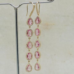 Ohrring aus massivem 14-karätigem Gelbgold mit echtem weißem Diamanten und rosa Saphir am Hakenverschluss