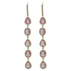Genuine White Diamond Solid 14k Yellow Gold Pink Sapphire Hook Ear Wire Earring