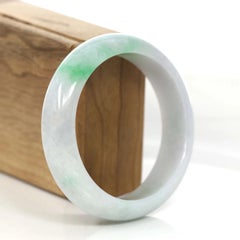 Genuine White & Green Burmese Jadeite Jade Bangle Bracelet #728
