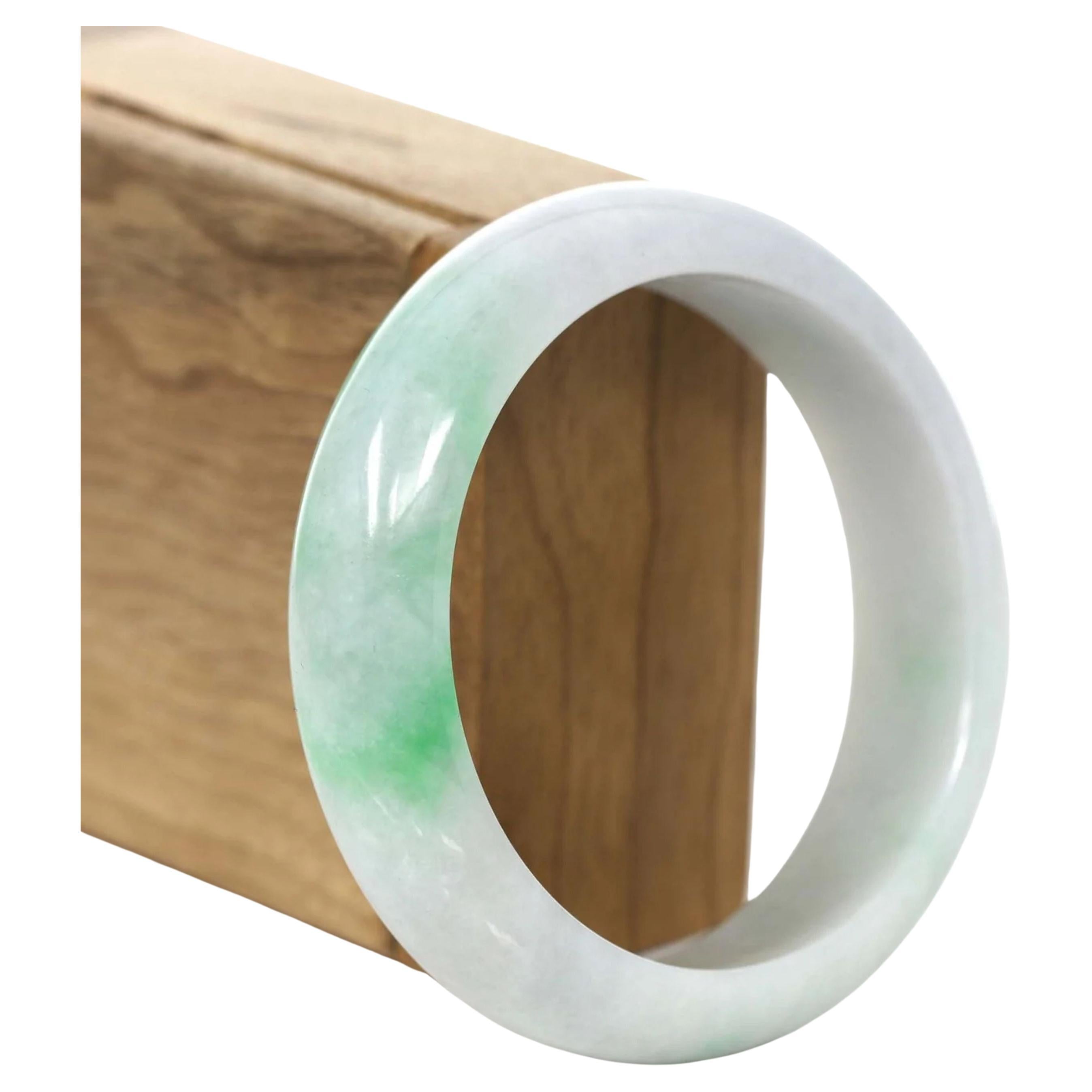 Genuine White & Green Burmese Jadeite Jade Bangle Bracelet #728 For Sale