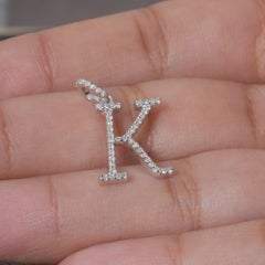 Genuine White H/Si Diamond Solid 14k White Gold Jewelry K Letter Charm Pendant