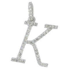 Genuine White H/Si Diamond Solid 14k White Gold Jewelry K Letter Charm Pendant