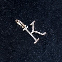 Genuine White H/Si Diamond Solid 14k Yellow Gold Jewelry K Letter Gift Pendant