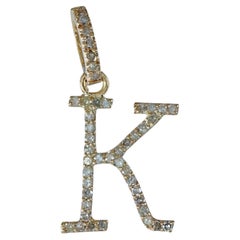 Genuine White H/Si Diamond Solid 14k Yellow Gold Jewelry K Letter Gift Pendant