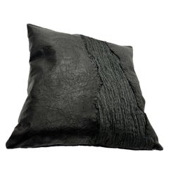 Oreillers en cuir noir froissé véritable