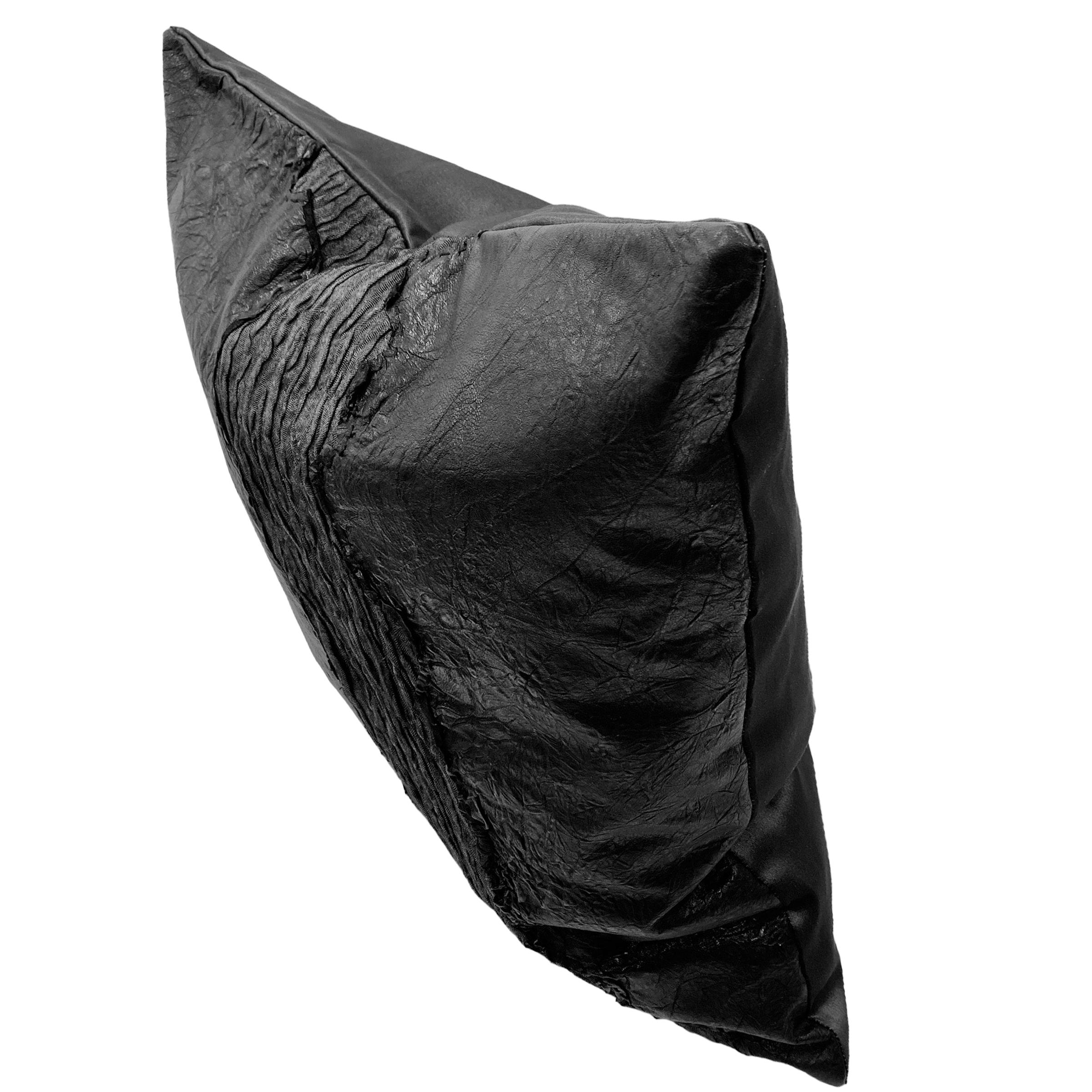 Genuine Wrinkled Black Leather Pillows In New Condition For Sale In New York, NY